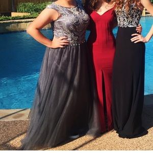 Gray Bedazzled Modest Prom Dress with Train